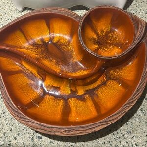 VINTAGE HAEGAR USA Chip and Dip Bowl/ Mid Century Drip Glaze Pottery